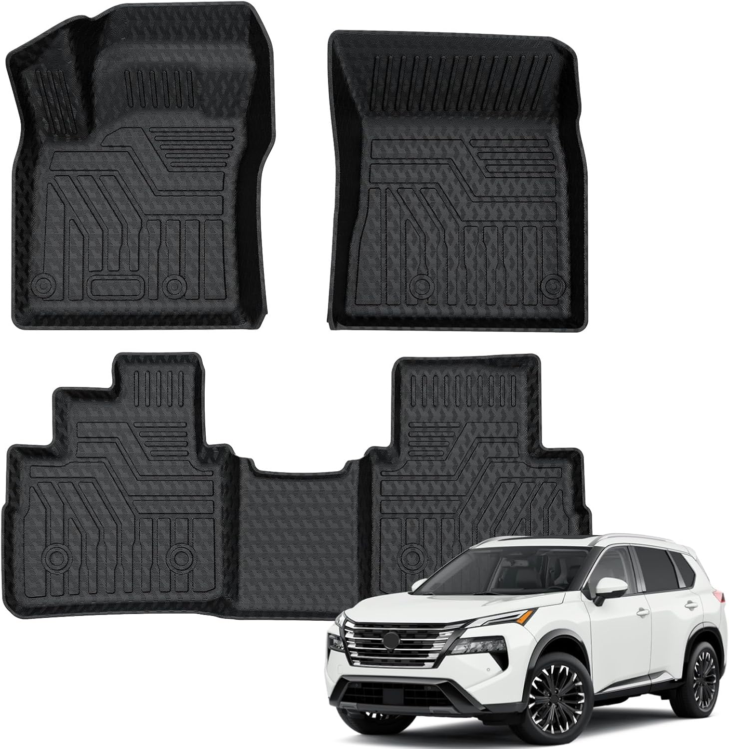 FIILINES Floor Mats for Nissan Rogue 2021-2025 All Weather Floor Liners Durable Odorless Front & Rear Row Carpet Liner Set (No Sport Models or Front Wheel Drive Models)