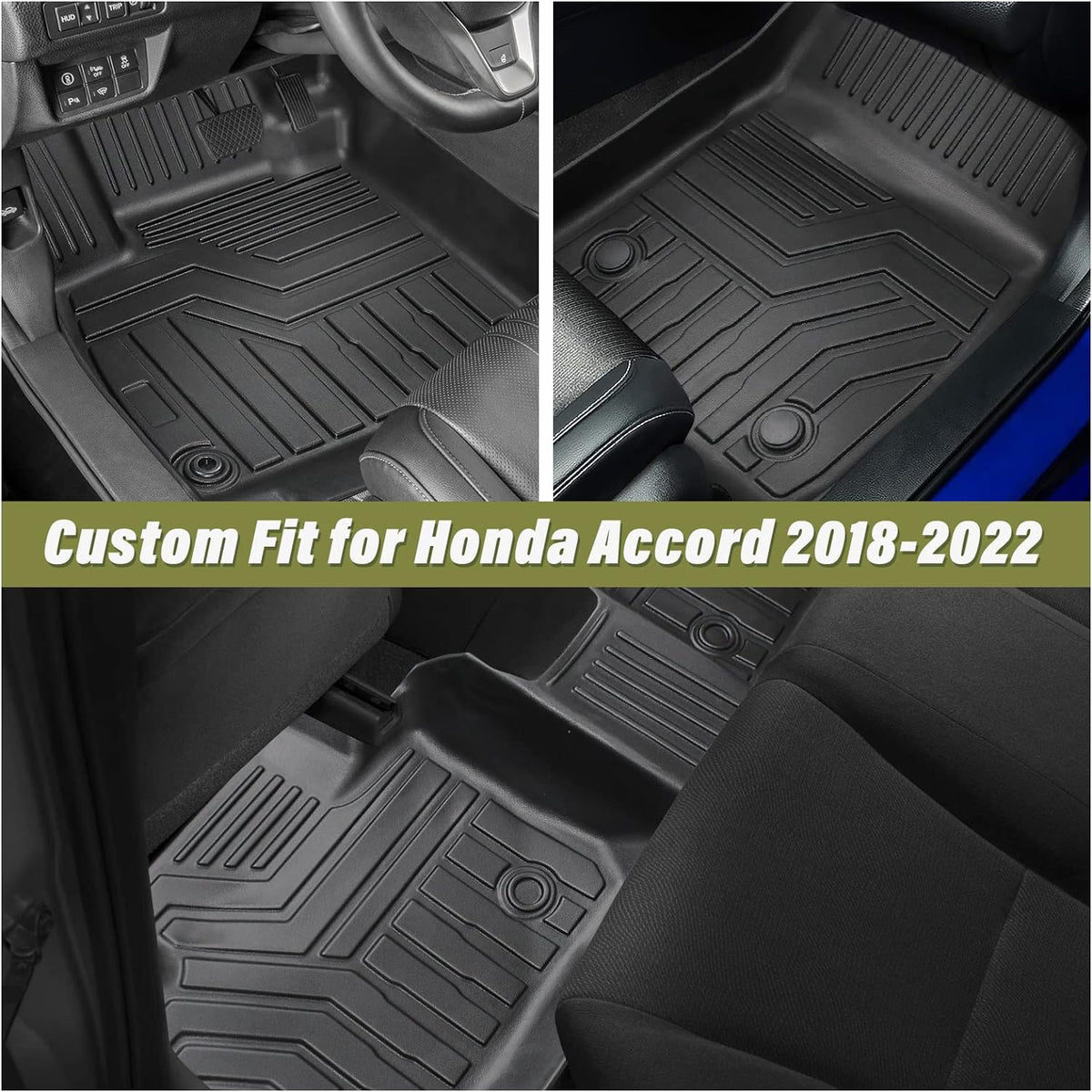 Floor Mats for Honda Accord 2018-2022, 3D TPE Floor Liners All Weather Protection, 1st and 2nd Row Full Set Car Mats, Black