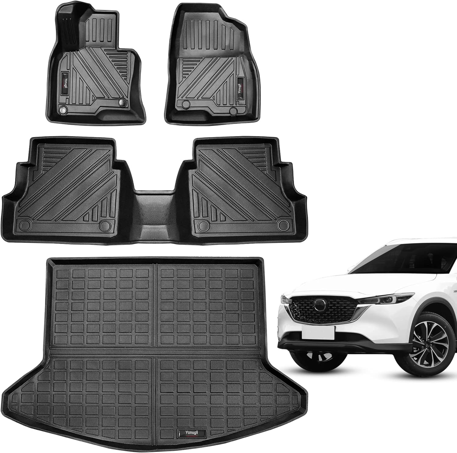 Yonugli Floor Mats 2 Rows and Trunk Cargo Liner Compatible for 2017 2018 2019 2020 2021 2022 2023 2024 2025 Mazda CX-5 Accessories All Weather TPE Rubber Protection Mat (Floor Mats+Cargo Liner) Brand: Yonugli