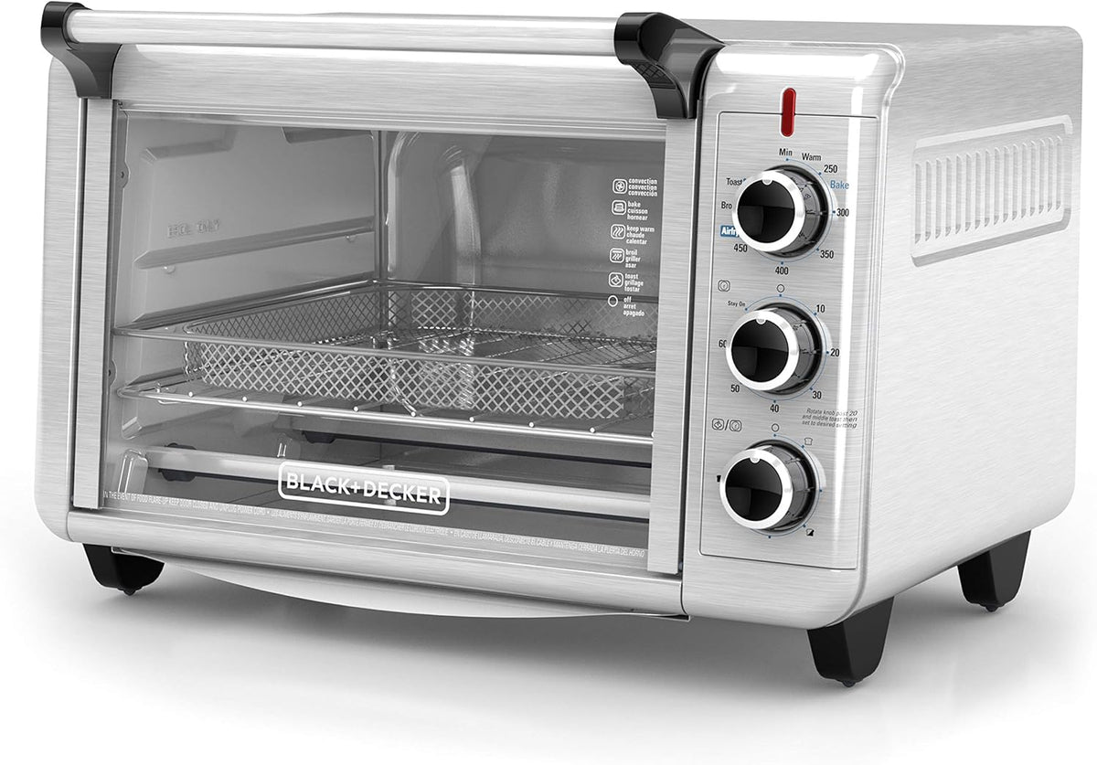 BLACK+DECKER Crisp &#39;N Bake Air Fry Toaster Oven, 6 Slice, 5 Cooking Functions, Stainless Steel, TO3215SSD