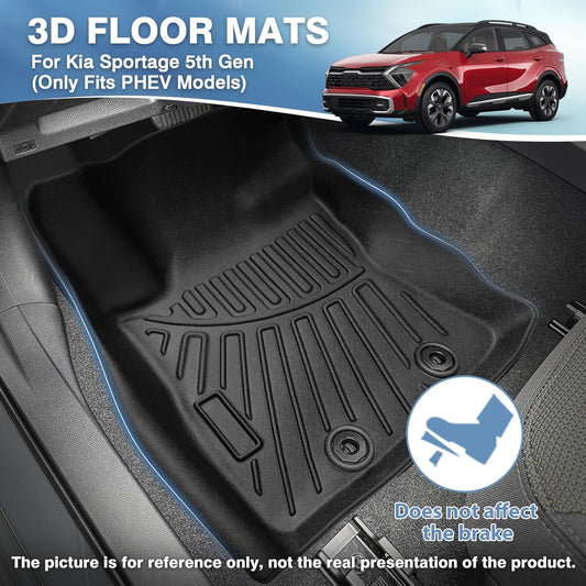 FIILINES Floor Mats for Kia Sportage Plug-in Hybrid (PHEV) 2023 2024 2025, All Weather TPE Floor Liners for Sportage Plug-in Hybrid Waterproof Durable 1st & 2nd Row Liner Set Black