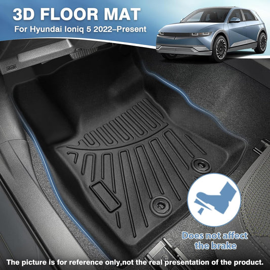 FIILINES Floor Mats for Hyundai Ioniq 5 Movable Console (Limited Models) 2022-2025 All Weather TPE Floor Liners Waterproof Durable 1st & 2nd Row Liner Set Ioniq 5 Accessories (Black)