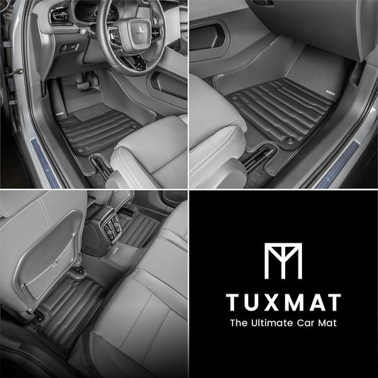 TuxMat 8714 - for Polestar 2 2020-2025 Models - Custom Car Mats - Maximum Coverage, All Weather, Laser Measured - This Full Set Includes 1st and 2nd Rows