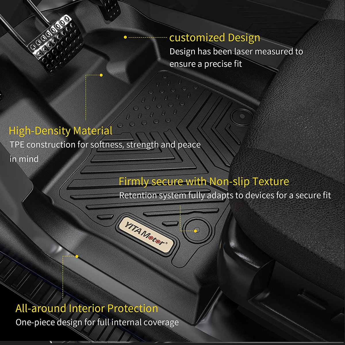 YITAMOTOR Floor Mats Compatible with Honda Pilot, Custom Fit Floor Liners for 2016-2022 Honda Pilot, 1st &amp; 2nd Row All Weather Protection, Black