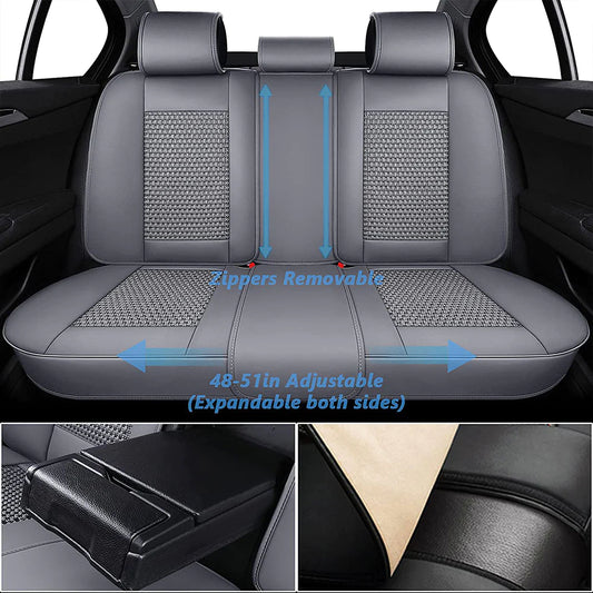 Coverado Front and Back Seat Covers Full Set 5 Seats Faux Leather & Woven Fabric, Gray