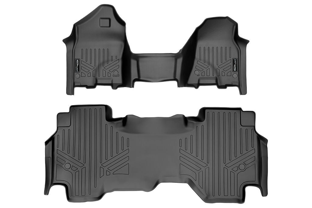 Ram 1500 2019-2023 New Body Style Quad Cab with First Row Bench Seats, Over the Hump Coverage, First &amp; Second Row All Weather Custom Floor Liners, Black