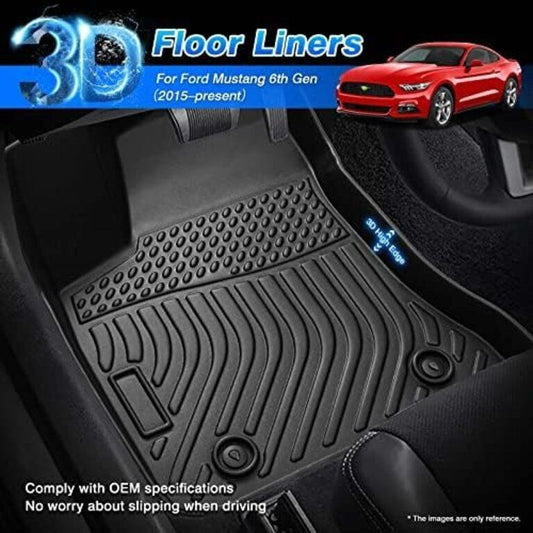 Cacartist Floor Mats Custom Fit for 2015-2024 Ford Mustang (NOT for Ford Mustang Mach-E) 1st & 2nd Row All Weather Floor Liner Carpet Protecter TPE Waterproof