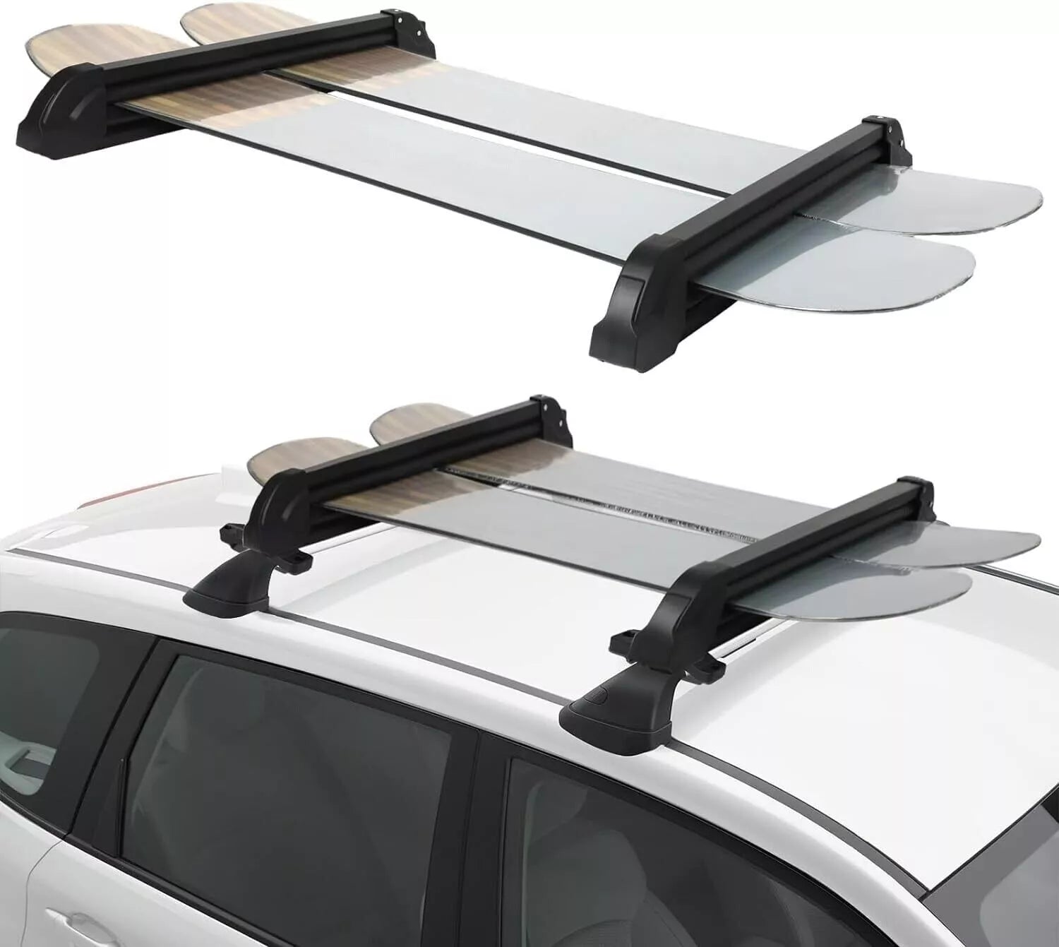 OUTPRIZE Ski Rack for Roof Rack, Aluminum Snowboard Rack with Key Lock