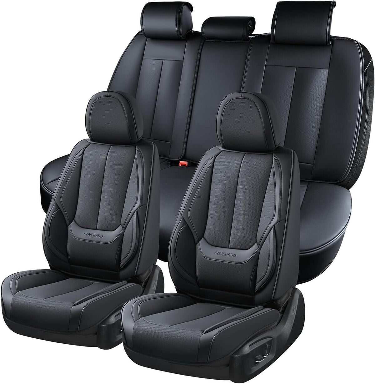 Coverado Front and Back Seat Cover Premium Faux Leather Full Set Waterproof Universal Fitment