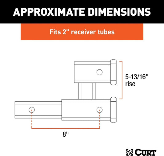 CURT 45792 2" Dual Receiver Extender / Adapter 8" Length, 5-3/4" Rise, 3500 Lbs