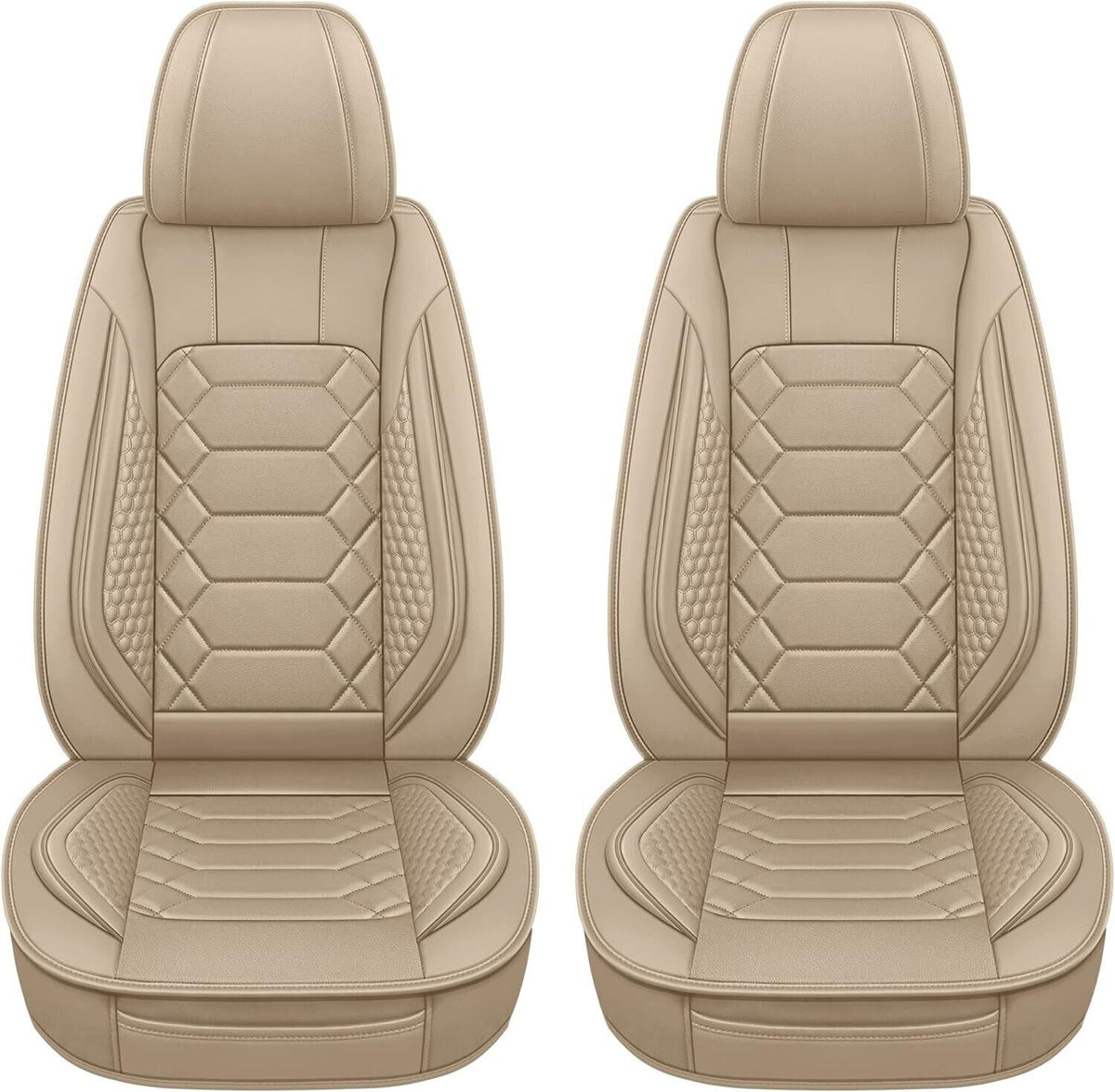 HAIYAOTIMES Beige Universal Car Seat Covers Front Set, Waterproof Faux Leather