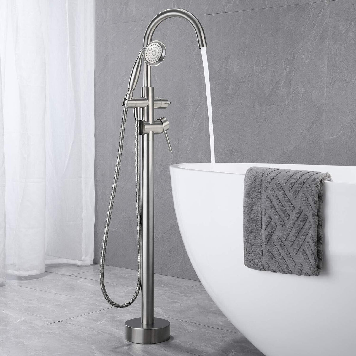 Sanitary Wares Tub Filler Freestanding Bathtub Faucet Brushed Nickel Floor Mounted