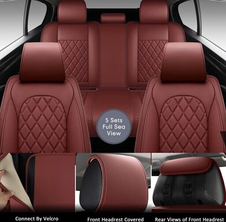LINGVIDO Burgundy Faux Leather Car Seat Covers