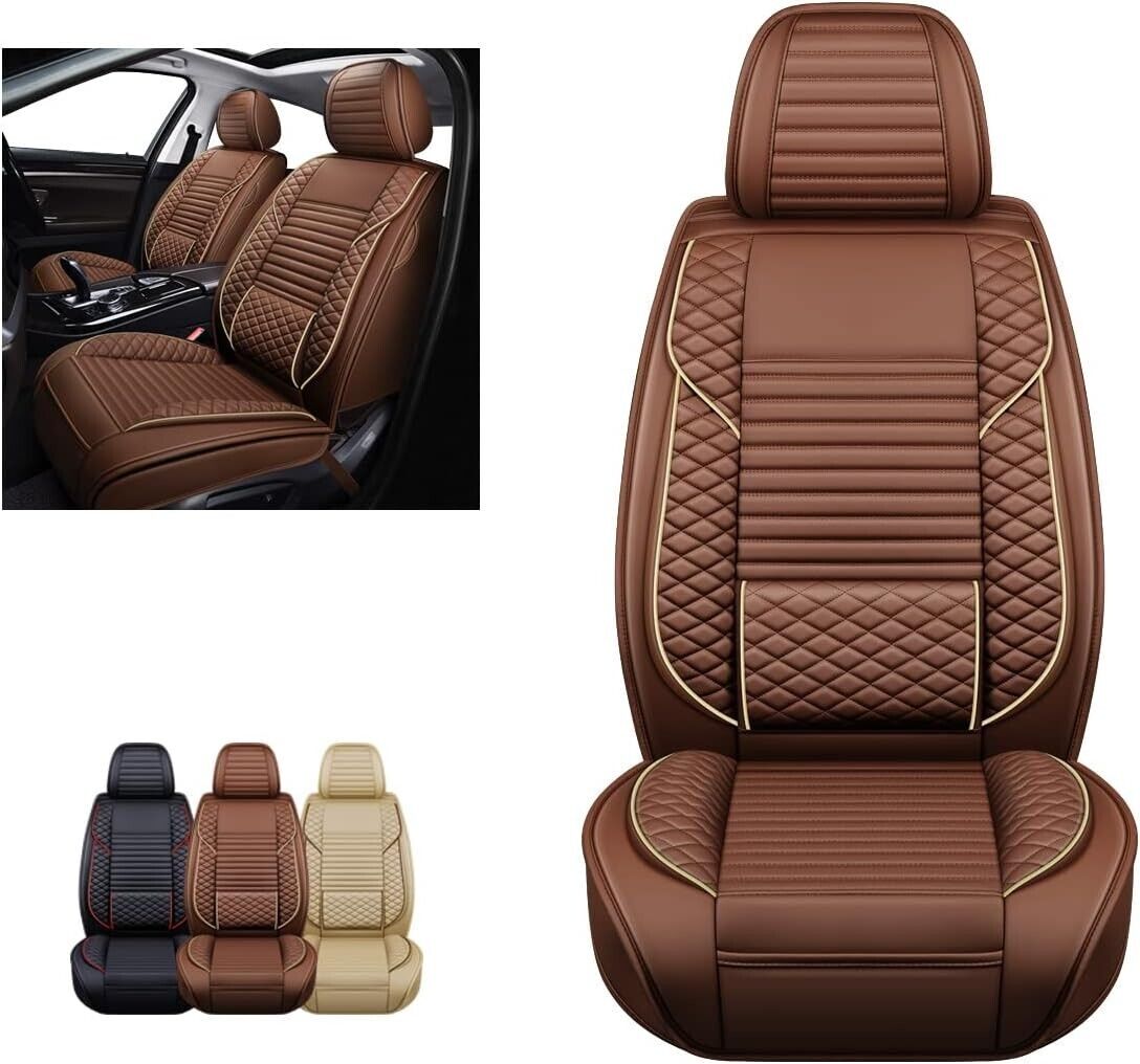 OASIS AUTO Car Seat Covers Premium Waterproof Faux Leather Cushion - Lumbar Brown For Front Seats