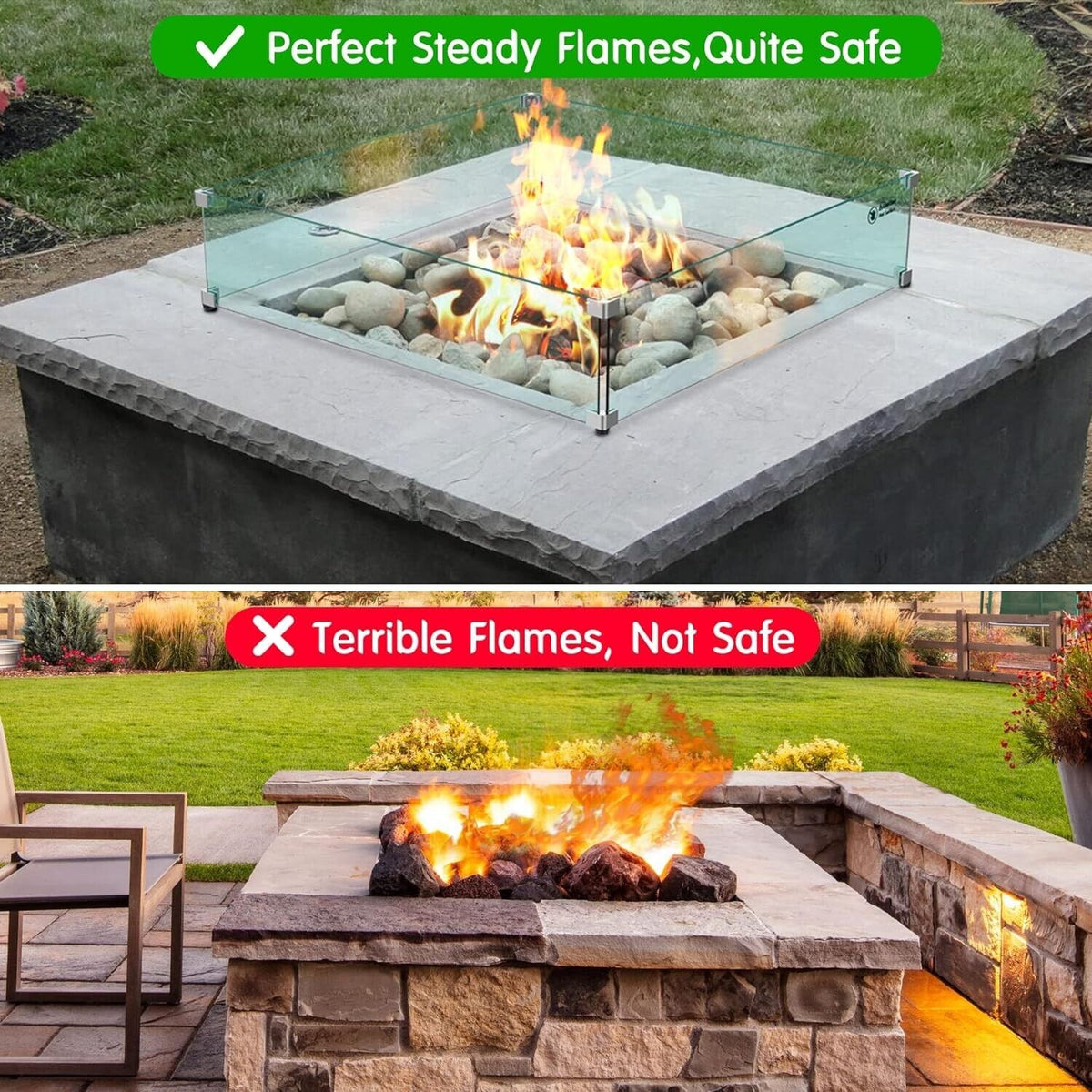 Skyflame Glass Wind Guard for Fire Pit Square, 18&quot;x 18&quot;x 6&quot; Tempered Glass Flame