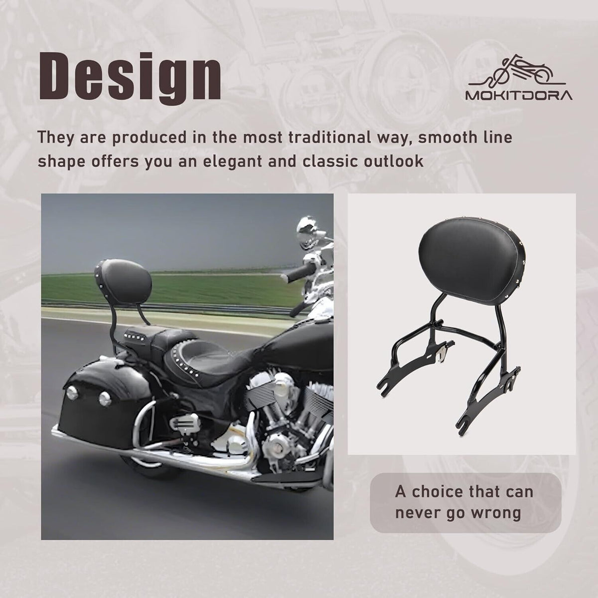 MoKitDora 12&quot; Detachable Indian Sissy Bar Passenger Backrest Upright with Pad for 2014-2018 Indian Chief Dark Horse Indian Chief Vintage Classic, Black
