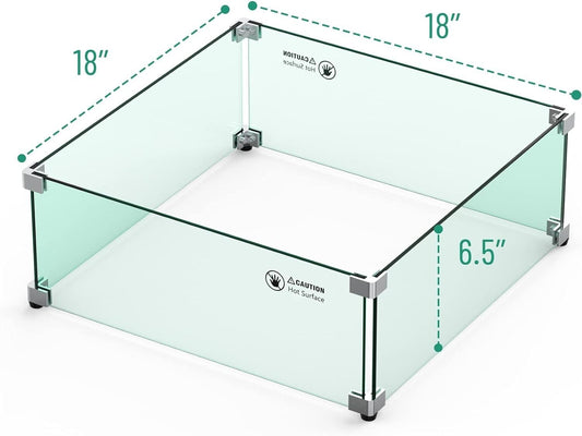 Skyflame Glass Wind Guard for Fire Pit Square, 18"x 18"x 6" Tempered Glass Flame