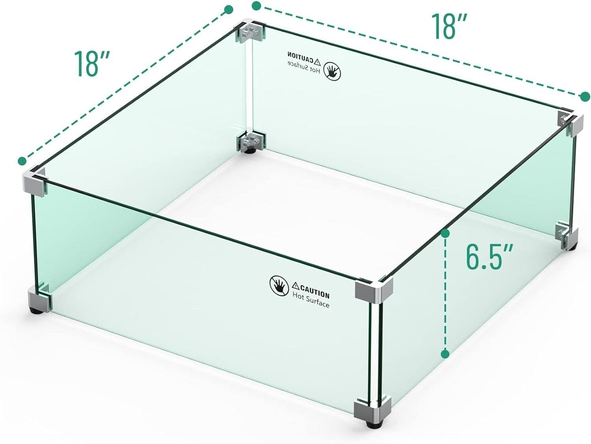 Skyflame Glass Wind Guard for Fire Pit Square, 18&quot;x 18&quot;x 6&quot; Tempered Glass Flame