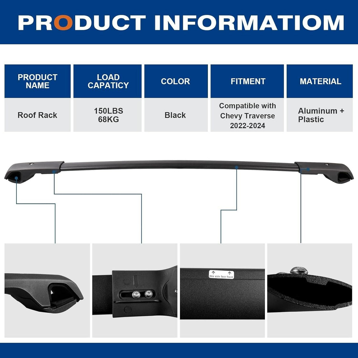 Wonderdriver Roof Rack Cross Bars Compatible with Chevy Chevrolet Traverse 2022 -2024