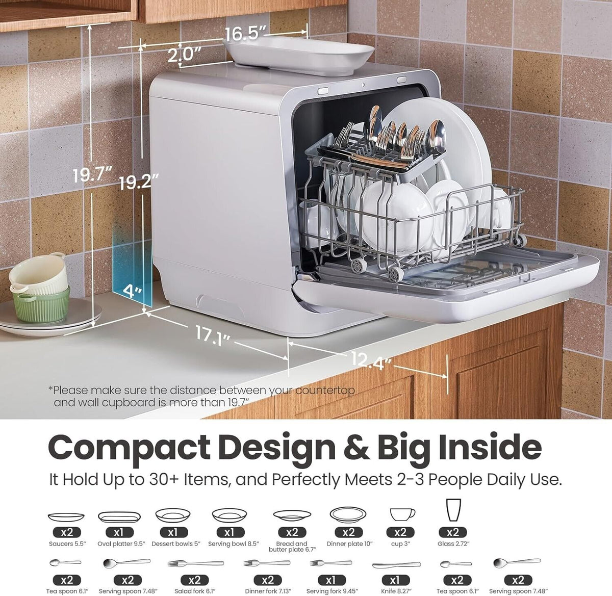 COMFEE&#39; Countertop Dishwasher, Portable Dishwasher with 5L Built-in Water Tank, No Hookup Needed, 6 Programs, 360° Dual Spray, 192℉ Steam&amp; Air-Dry Function, Mini Dishwasher for Apartments&amp; RVs, White