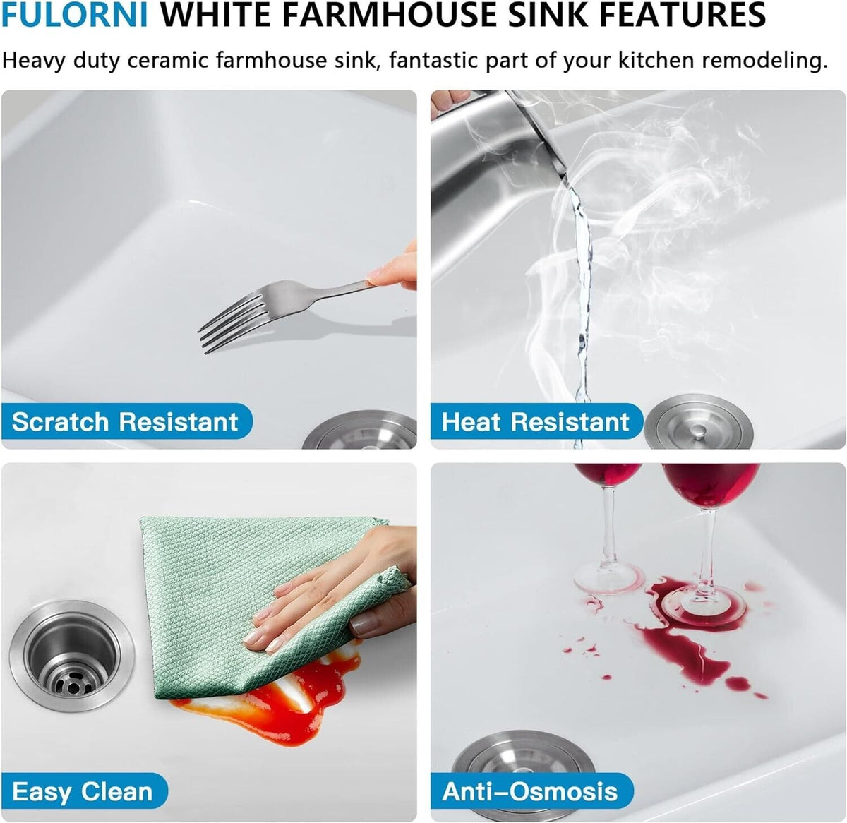33 Farm Sink White - Fulorni 33&quot;x18&quot; Farmhouse Kitchen Sink Flat Apron Front