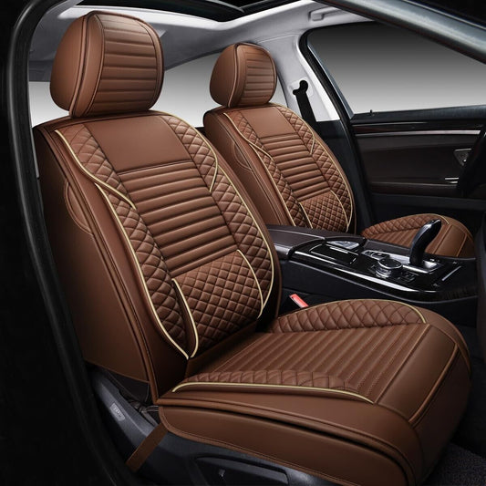 OASIS AUTO Car Seat Covers Premium Waterproof Faux Leather Cushion - Lumbar Brown For Front Seats