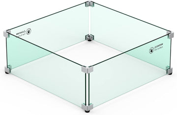 Skyflame Glass Wind Guard for Fire Pit Square, 18"x 18"x 6" Tempered Glass Flame