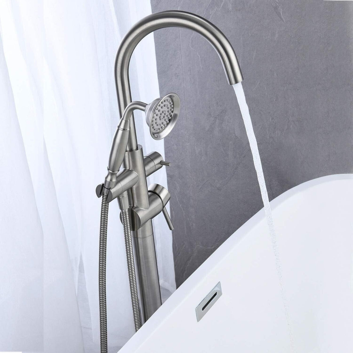 Sanitary Wares Tub Filler Freestanding Bathtub Faucet Brushed Nickel Floor Mounted