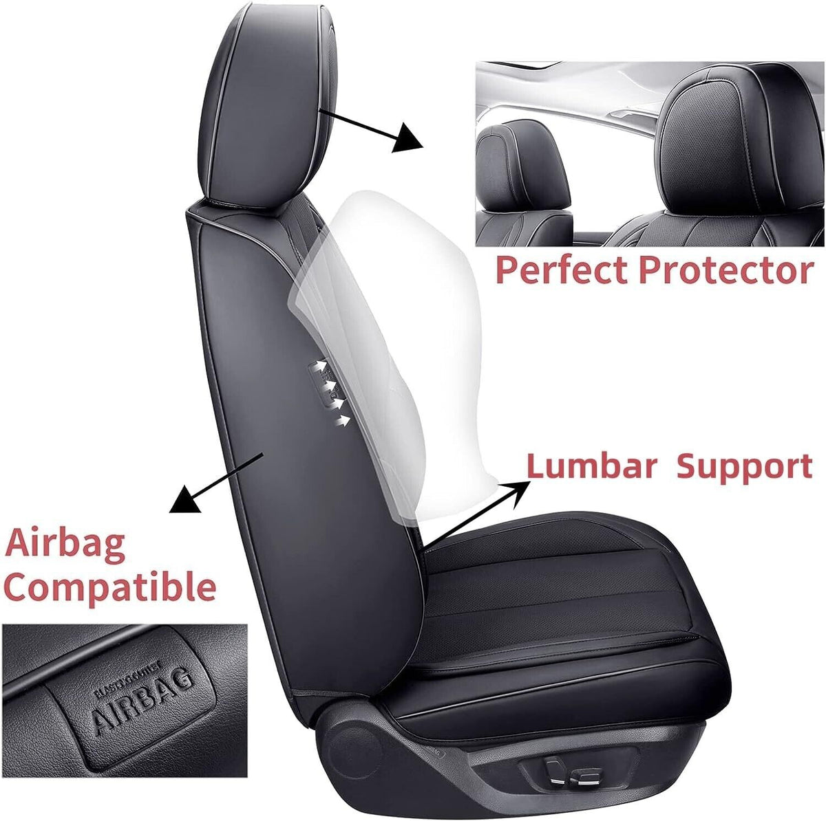 Coverado Front and Back Seat Cover Premium Faux Leather Full Set Waterproof Universal Fitment