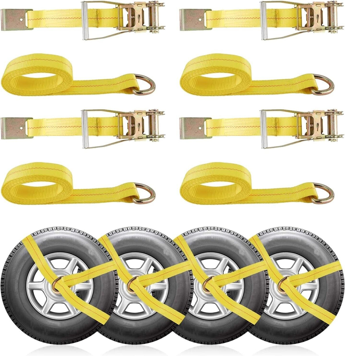 Tysun 4 Pack 2&quot; x10&#39;&#39; Tie-Down Ratchet Straps with Flat Hook and Double Ratchet