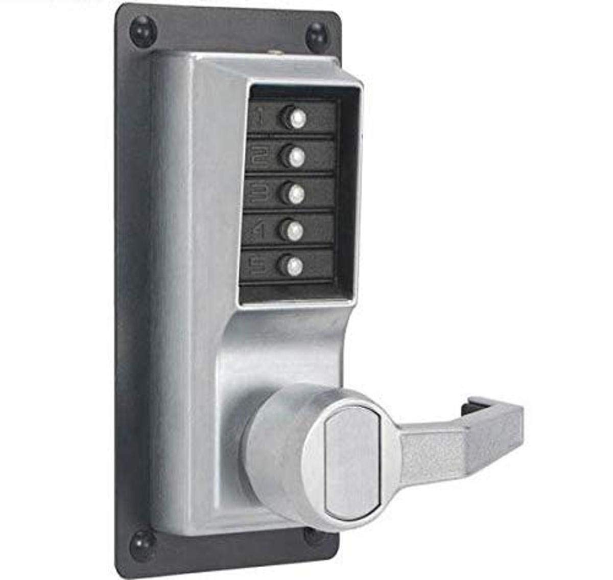 Kaba Simplex LP1000 Series Metal Mechanical Pushbutton Exit Trim Lock with Lever, Combination Entry Only, No Key Override, Satin Chrome Finish, Right Hand