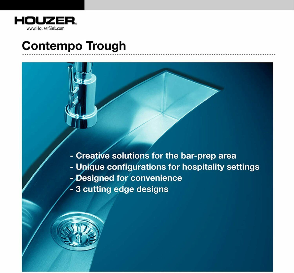 Houzer CTB-2385  Zero Radius Undermount Stainless Steel Trough Bar or Prep Sink