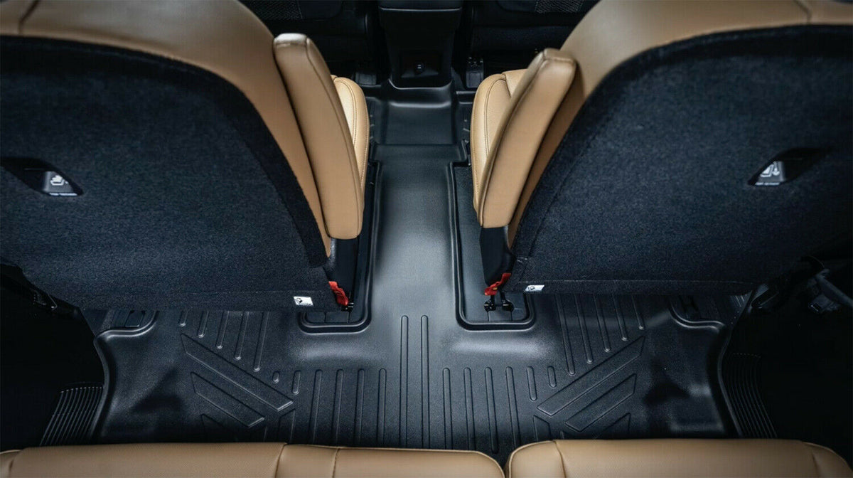 Ram 2019 -2021 1500 New Body Style Crew Cab W/ First Row Bench Seats &amp; Second Row Optional Underseat Storage Box MAXLINER A0373/ B0374 Custom Floor Mats 2 Row Liner Set (Both Rows 1pc)
