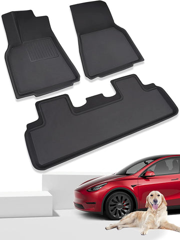 TAPTES All-Weather Floor Mats for Tesla Model Y 2021 2022 2023 Accessories Custom Fit TPE Car Floor Liners  Waterproof Floor Mats Black Snowproof(1st & 2nd Row, Black)