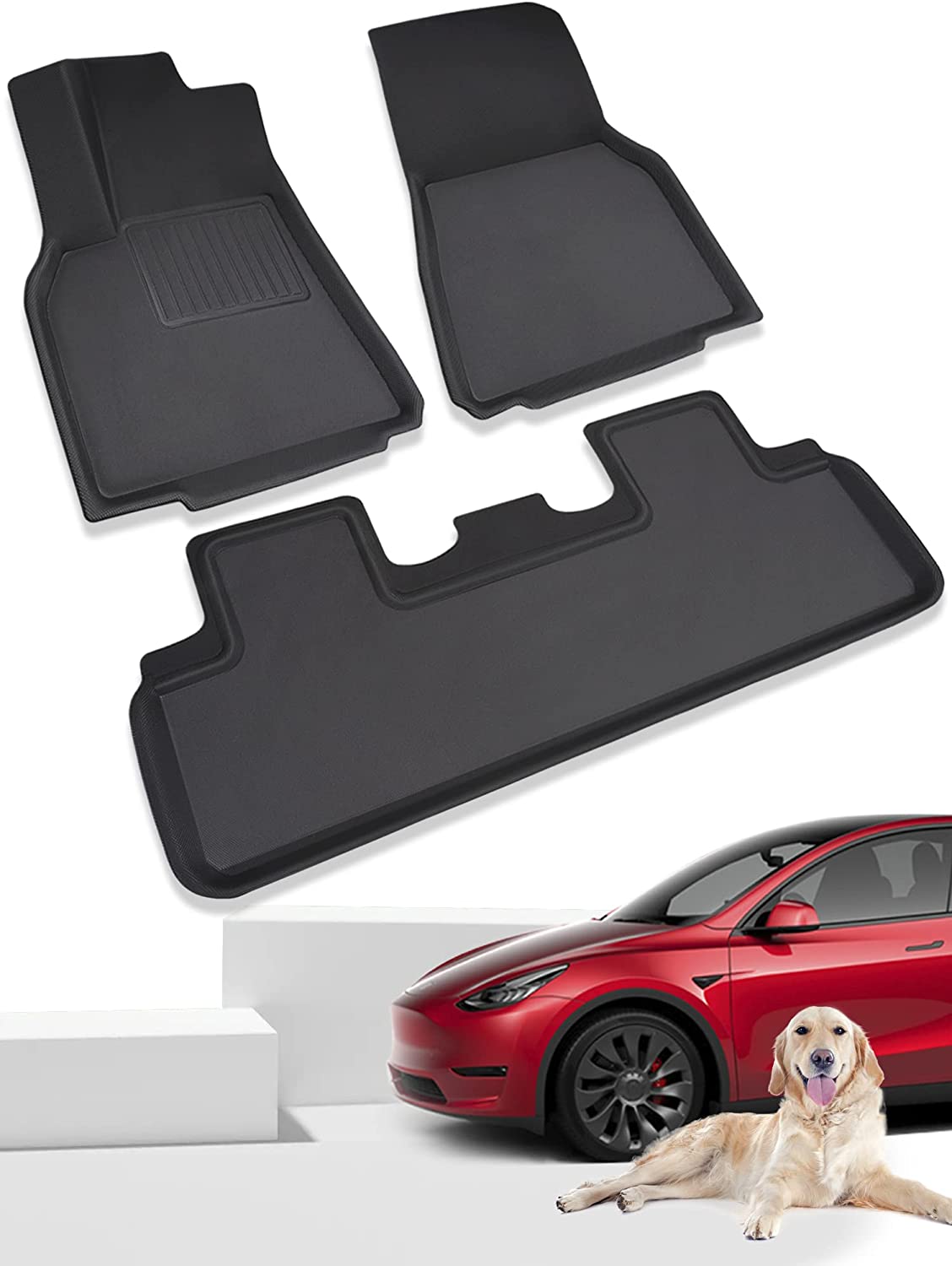 TAPTES All-Weather Floor Mats for Tesla Model Y 2021 2022 2023 Accessories Custom Fit TPE Car Floor Liners  Waterproof Floor Mats Black Snowproof(1st &amp; 2nd Row, Black)