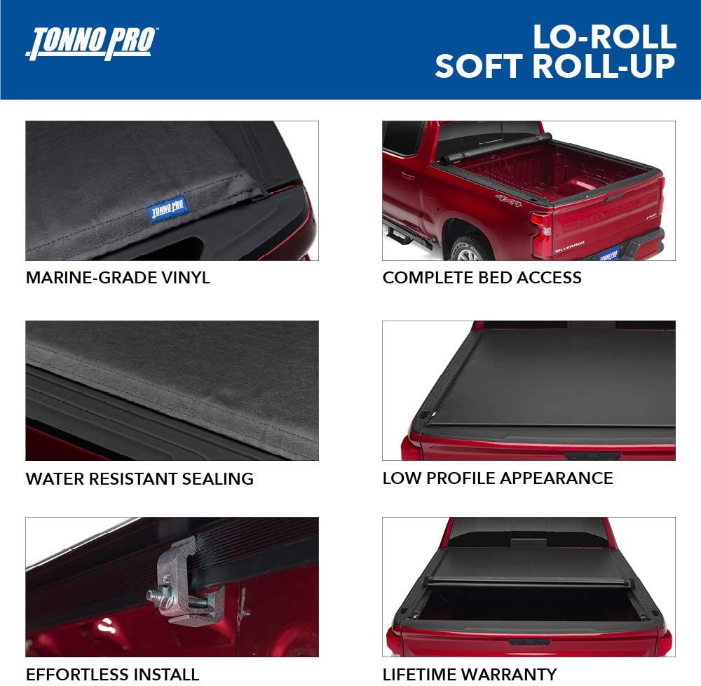 2019-2022 Chevy/GMC Silverado/Sierra, Works w/MultiPro/Flex Tailgate 6&#39; 7&quot; Bed (79.4&quot;) (Tonno Pro Lo Roll, Soft Roll-up Truck Bed Tonneau Cover | LR-1100)