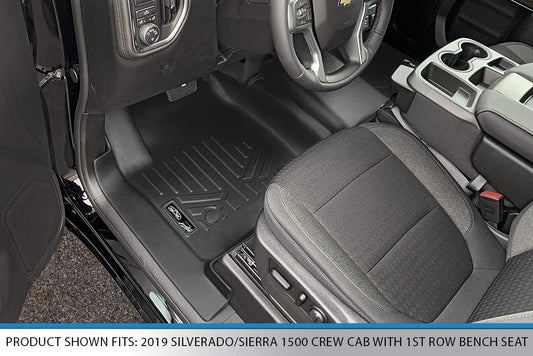 MAXFLOORMAT Floor Mats with One Piece Front Row for Silverado / Sierra Crew Cab (2014-2019) 2 Row Set (Black) A0226/B0136