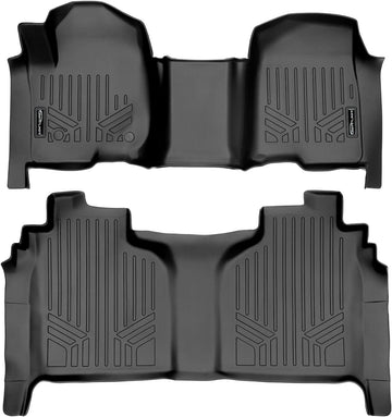 MAXFLOORMAT Floor Mats with One Piece Front Row for Silverado / Sierra Crew Cab (2014-2019) 2 Row Set (Black) A0226/B0136