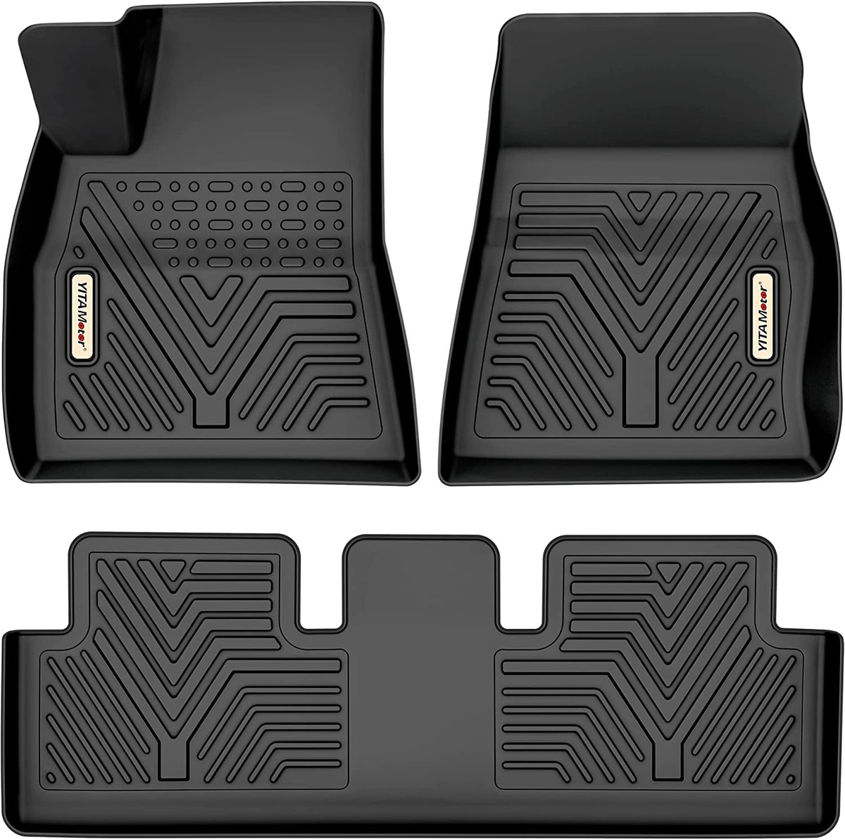 Tesla Model 3 2017 - 2022 - Yitamotor Complete First &amp; Second Row All Weather Floor Mats, Black