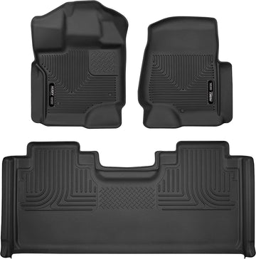 Husky Liners Weatherbeater Series | Front & 2nd Seat Floor Liners - Black | 94071 | Fits 2017-2022 Ford F-250/F-350 Super Duty SuperCab with Factory Carpeting 3 Pcs