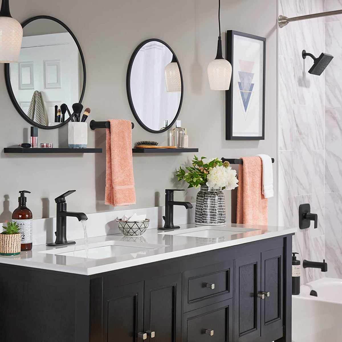 Moen Genta LX Matte Black One-Handle Single Hole Modern Bathroom Sink Faucet with Optional Deck Plate for 3-Hole Sinks, Waterfall Bathroom Faucet, 6702BL