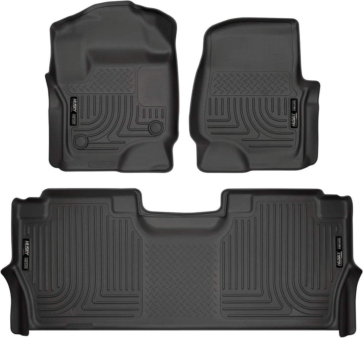 Husky Liners Weatherbeater Series | Front &amp; 2nd Seat Floor Liners - Black | 94061 | Fits 2017-2022 Ford F-250/F-350, 2017-2018 &amp; 2021-2022 Ford F-450 Super Duty Crew Cab w/ Fold Flat Storage 3 Pcs