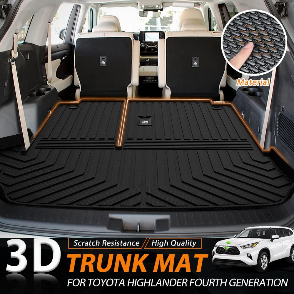 FIILINES Custom Fit for Trunk Mat Toyota Highlander 2023 2022 2021 2020 Behind The 2nd Row All Weather Rear Cargo Trunk Floor Liner (Fits Models Without JBL Rear Subwoofer)