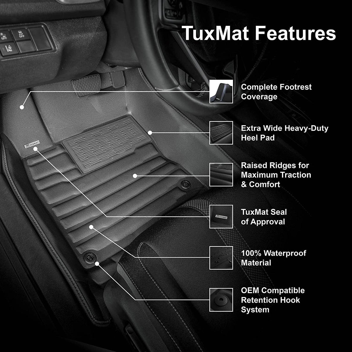 TuxMat 8601 - for Ford F150 SuperCrew Without Rear Seat Storage 2021-2024 Models - Custom Car Mats - Maximum Coverage, All Weather, Laser Measured - This Full Set Includes 1st and 2nd Rows