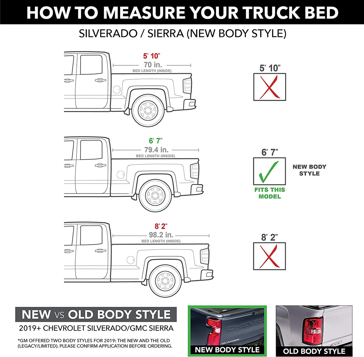 2019-2022 Chevy/GMC Silverado/Sierra, Works w/MultiPro/Flex Tailgate 6&#39; 7&quot; Bed (79.4&quot;) (Tonno Pro Lo Roll, Soft Roll-up Truck Bed Tonneau Cover | LR-1100)