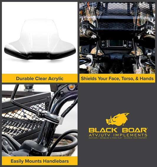 Camco Black Boar ATV Wraparound Windshield Hardware-Easily Mounts onto Your Handlebar to Deflect Wind, Rain, Mud and Insects (66031)