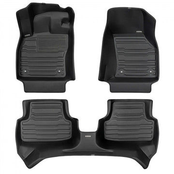 Tesla Model 3 2017 - 2023 TuxMat 8456 - Black Front And Rear Row Custom Floor Liner Set