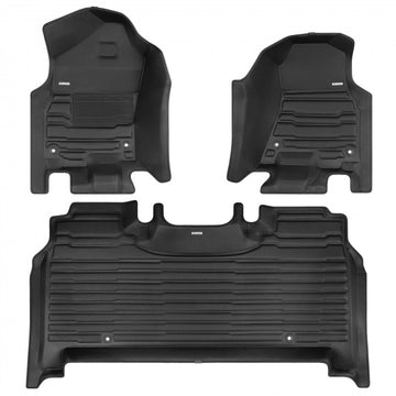 TuxMat 8473 - Dodge Ram Crew Cab 2019 - 2023, New Body Style Only Black Front And Rear Row Custom Floor Liner Set