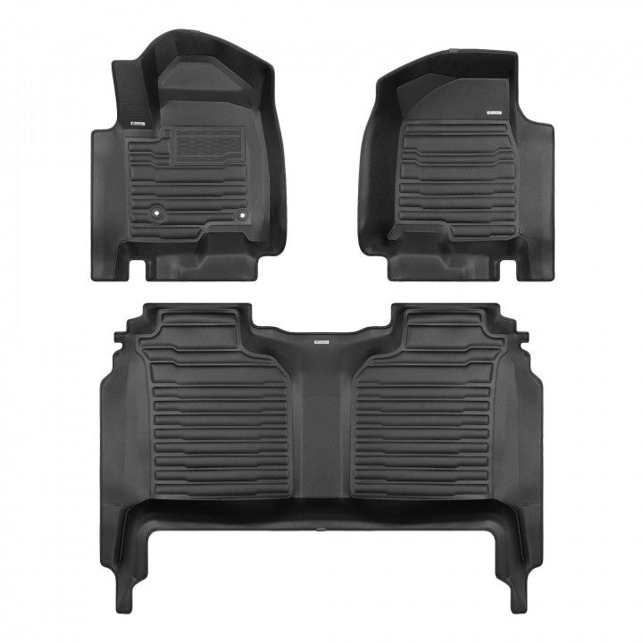 TuxMat 8542 - Black Front And Rear Row Custom Floor Liner Set For Chevrolet Silverado